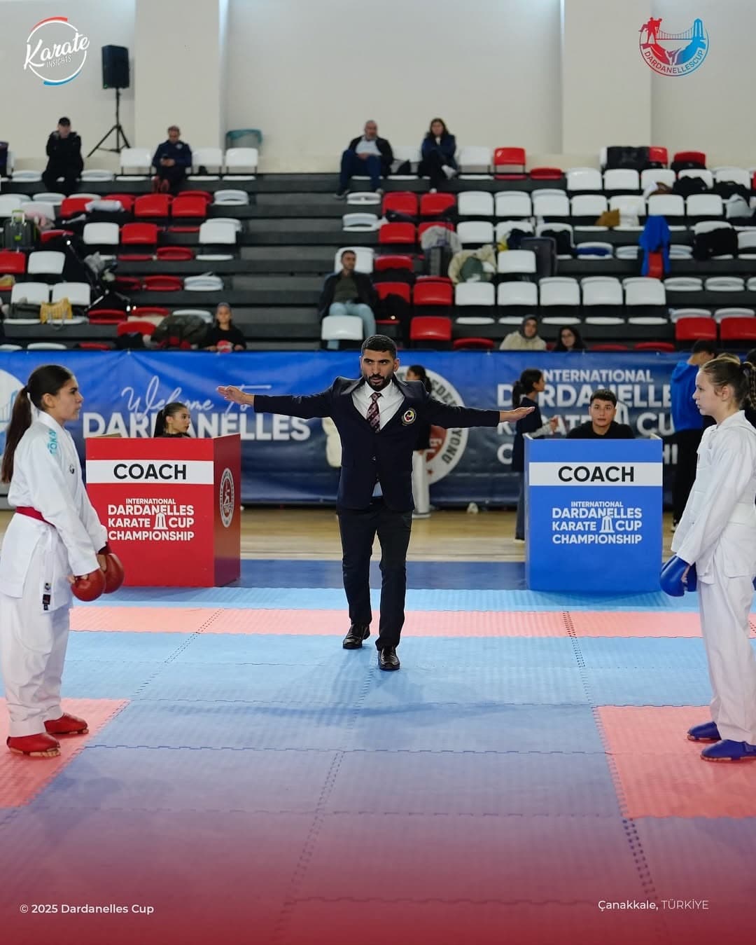 Referee directing a kumite match, Dardanelles Cup 2025