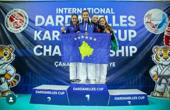 International delegation on the podium with their national flag, Dardanelles Cup